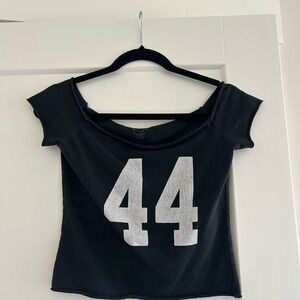 Brandy Melville Black Short-Sleeve Tee with Silver '44' Graphic